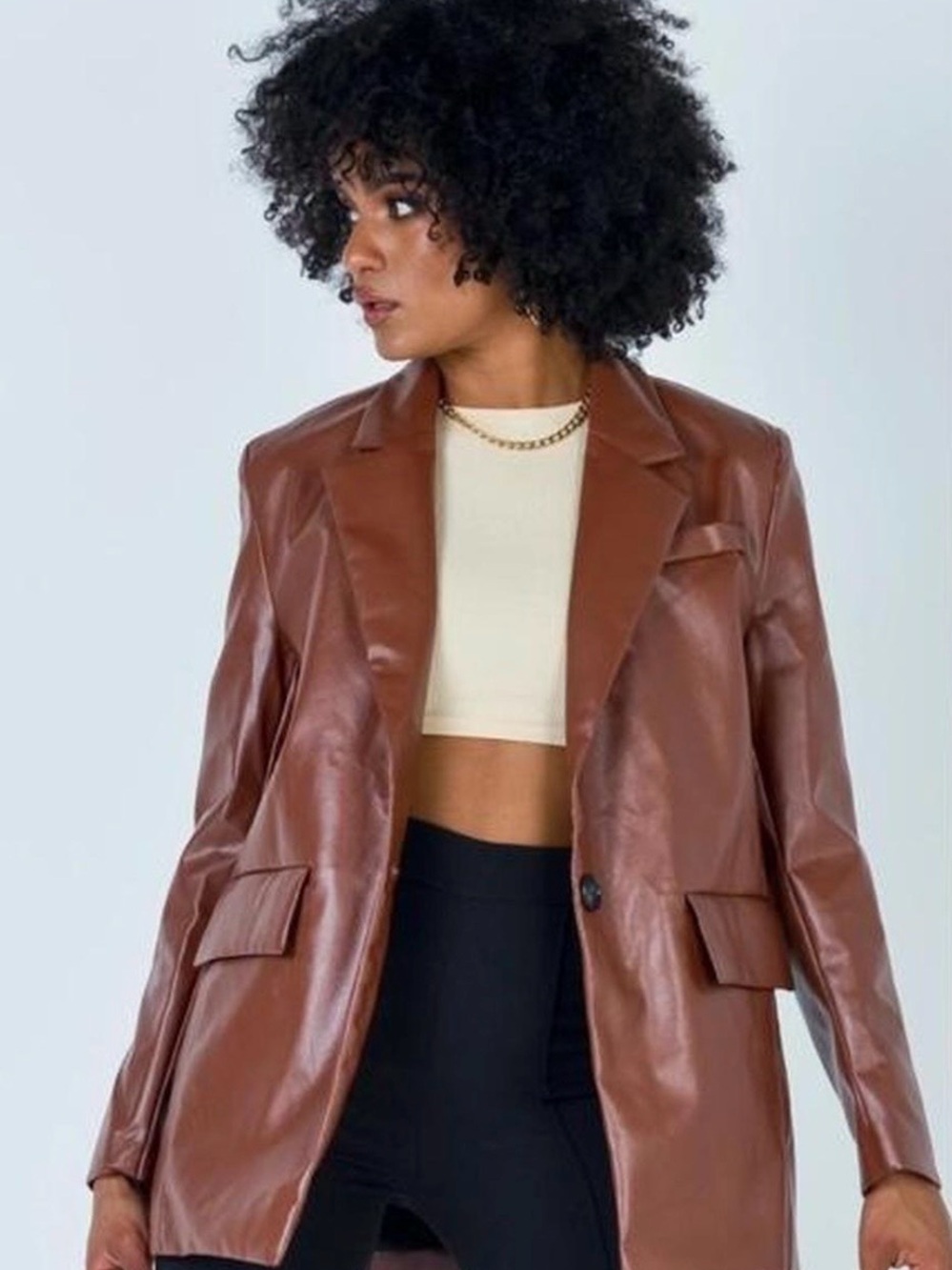 Princess Polly Jocelyn Faux Leather Brown Blazer M/L
